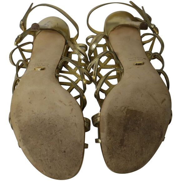 Sergio Rossi Puzzle Caged Sandals in Gold Leather